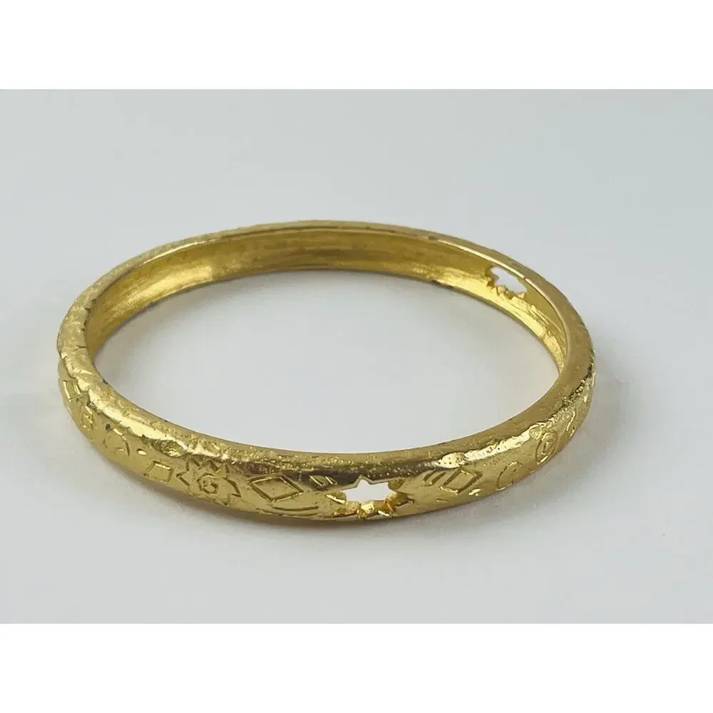 Liz Claiborne Bangle Bracelet Gold Tone Star cut out Etched LCi Moon Spiral Burs